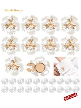 10pk Crystal Pearl Button Covers Alloy Floral Rhinestone DIY Craft Sewing